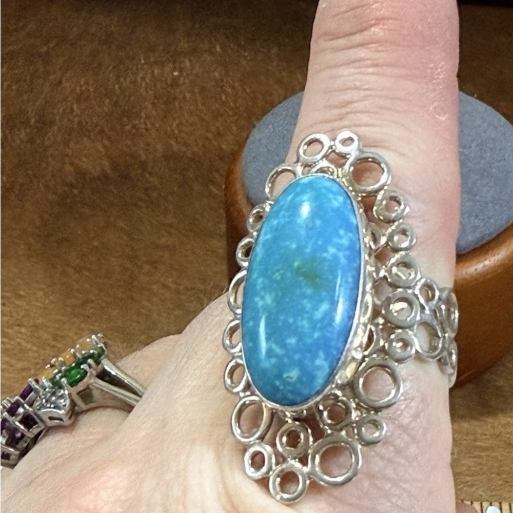 925, Sterling Jay King DTR Statement Turquoise Ring w Circle Setting Sz 10.5 - Picture 7 of 10